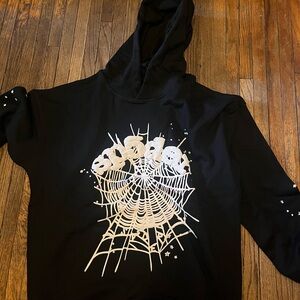Black V-Neck Sweater with Spider Web Design